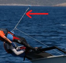 Person im 
          Trapez auf Segeljolle RS800