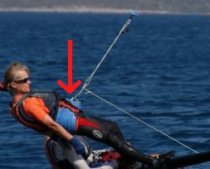 Person mit Trapezhose auf Segeljolle RS800